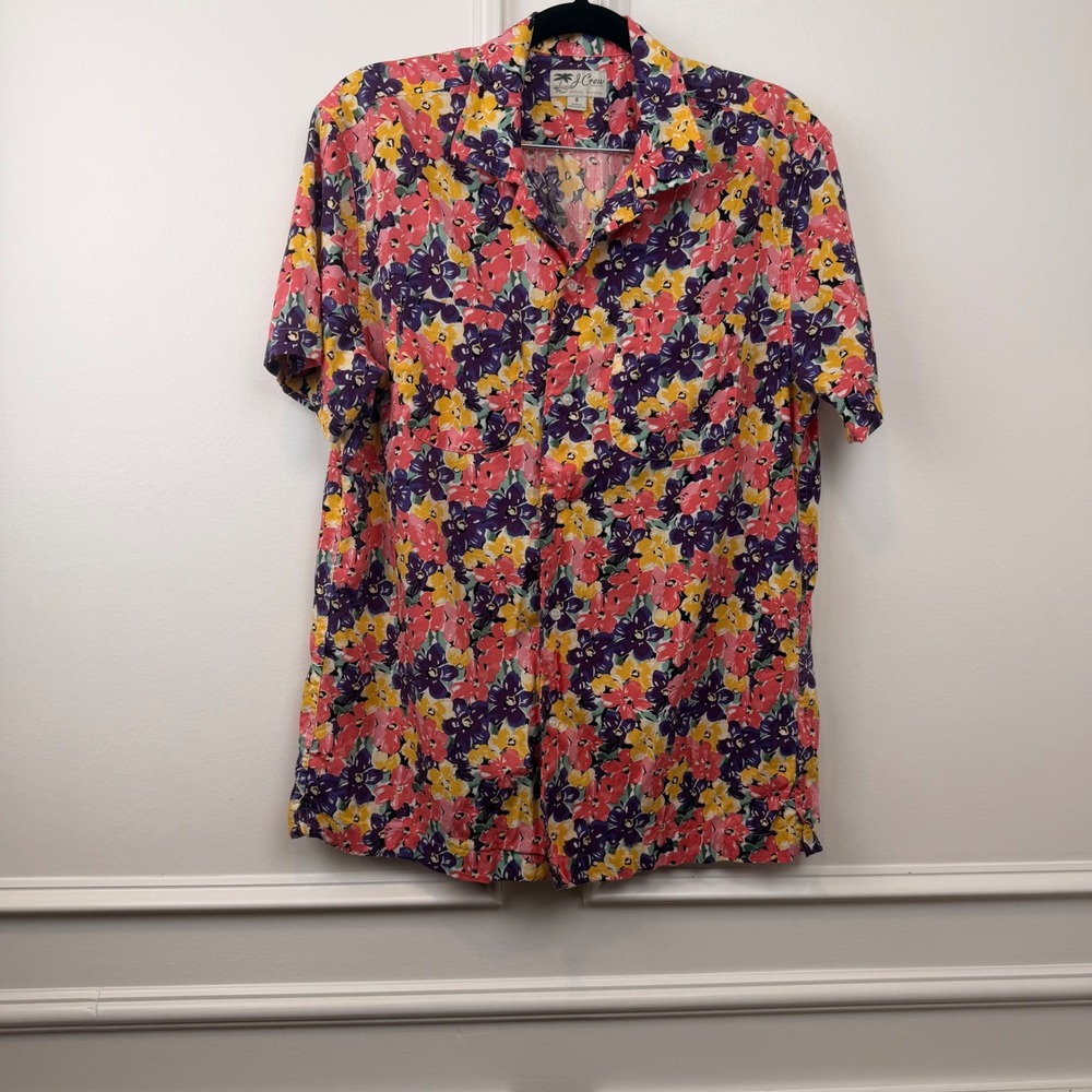 J.Crew Mens Floral Short‎ Sleeve Button Down Shirt Pink Purple Yellow Small